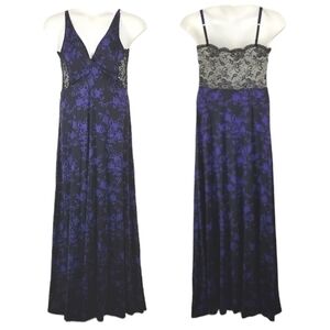 Womens Sleeveless Maxi Slip Dress Size Large Purple Black Lace Fairy Grunge